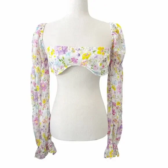 Reformation Marjorelle Marcelle Crop Top Watercolor Print M - Picture 2 of 13